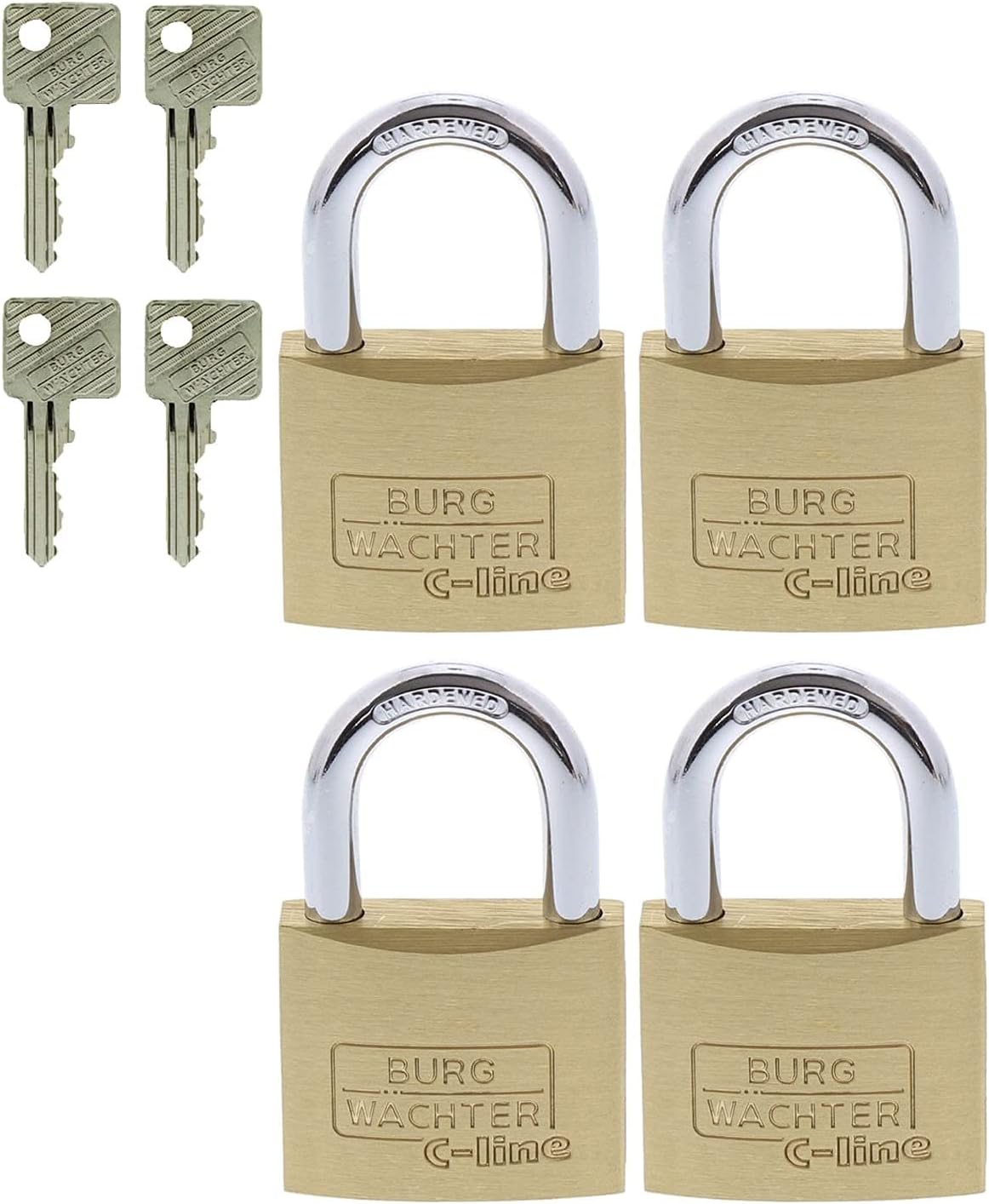 4er-Set Vorhängeschloss mit Schlüssel, Bügelstärke: 6,0 mm