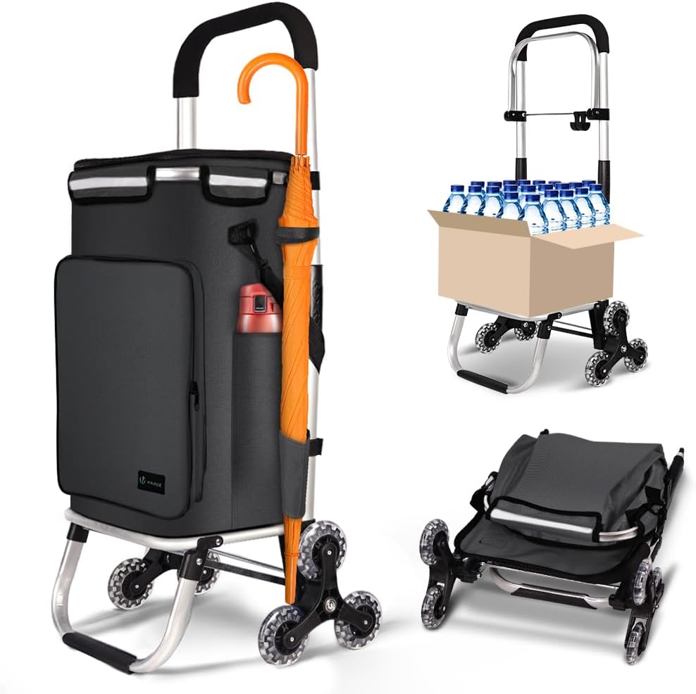 Einkaufstrolley mit Treppensteiger, 60L Schwarz