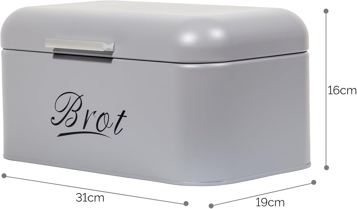 Brotkasten mit Deckel im Retro Design, Grau-31cm