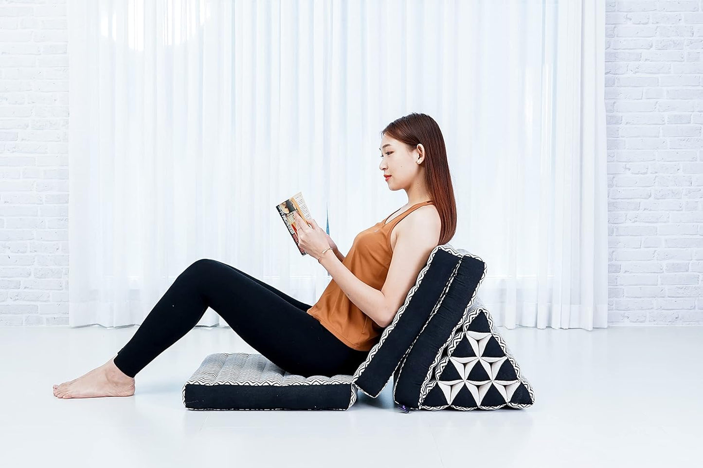 Japanische Futon Bodenmatratze mit Dreieckskissen, 3 Sitzsegmente Cbt5 - Schwarz
