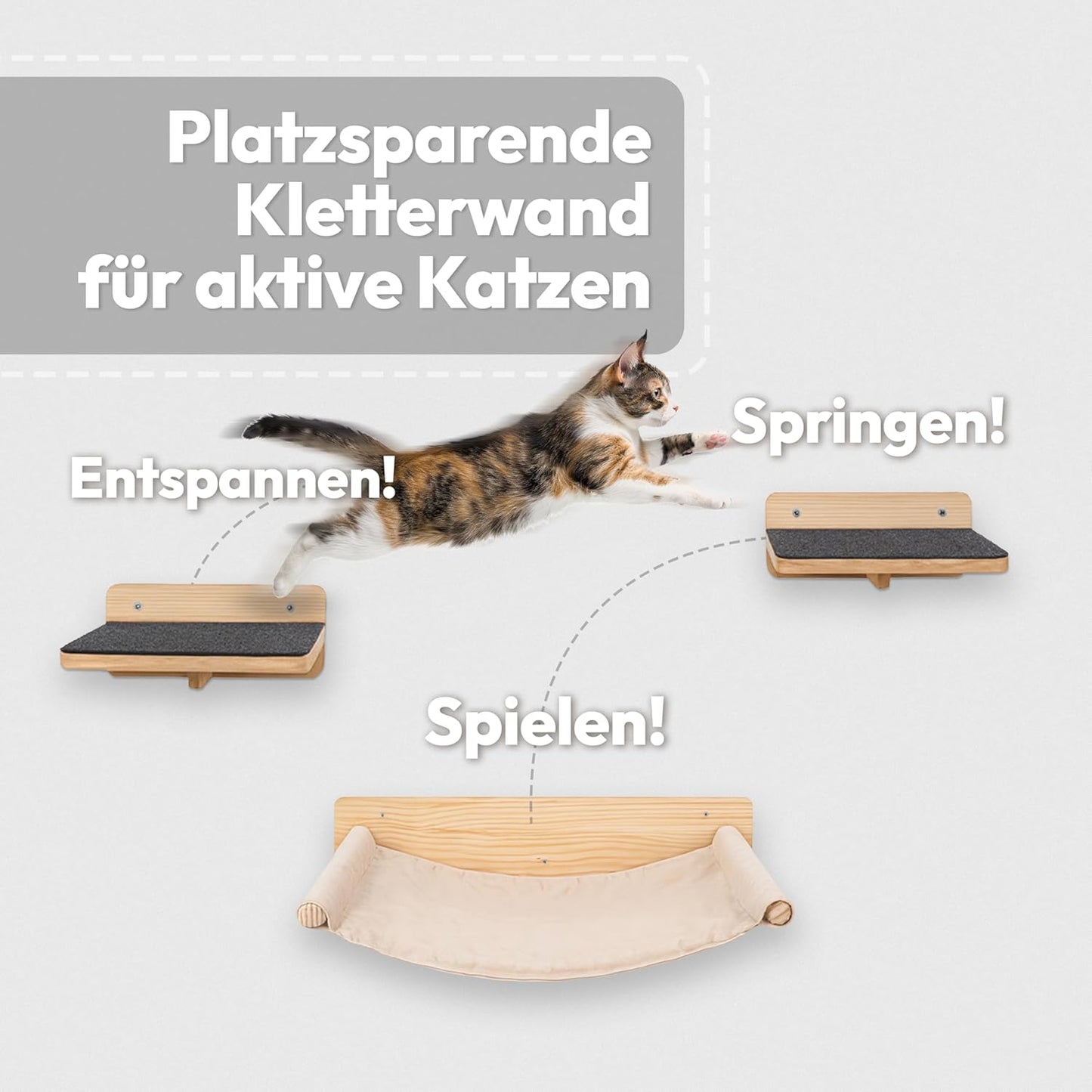 3-teiliges Katzen-Kletterwand-Set, 3-teilig Beige