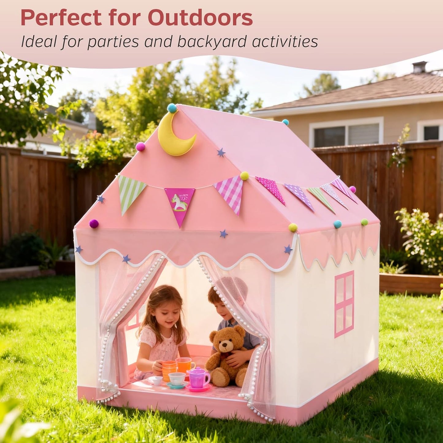 Spielzelt Kinder Indoor mit LED-Lichtern, Rosa