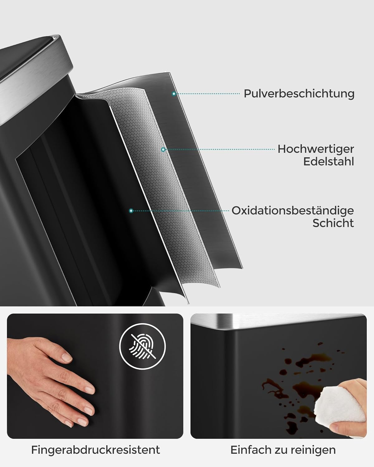 Softclose Mülltrennsystem 2 x 30 Liter, Rabenschwarz