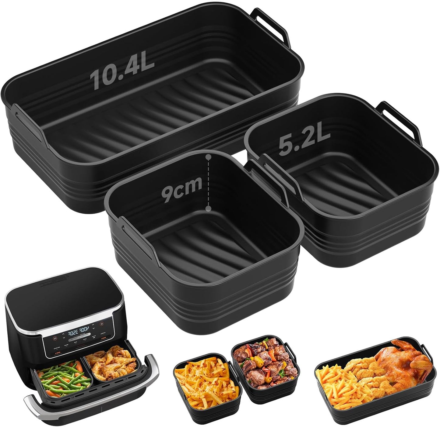 Heissluftfritteuse Silikonformen-Set (3 Stück), Af500eu-mattschwarz