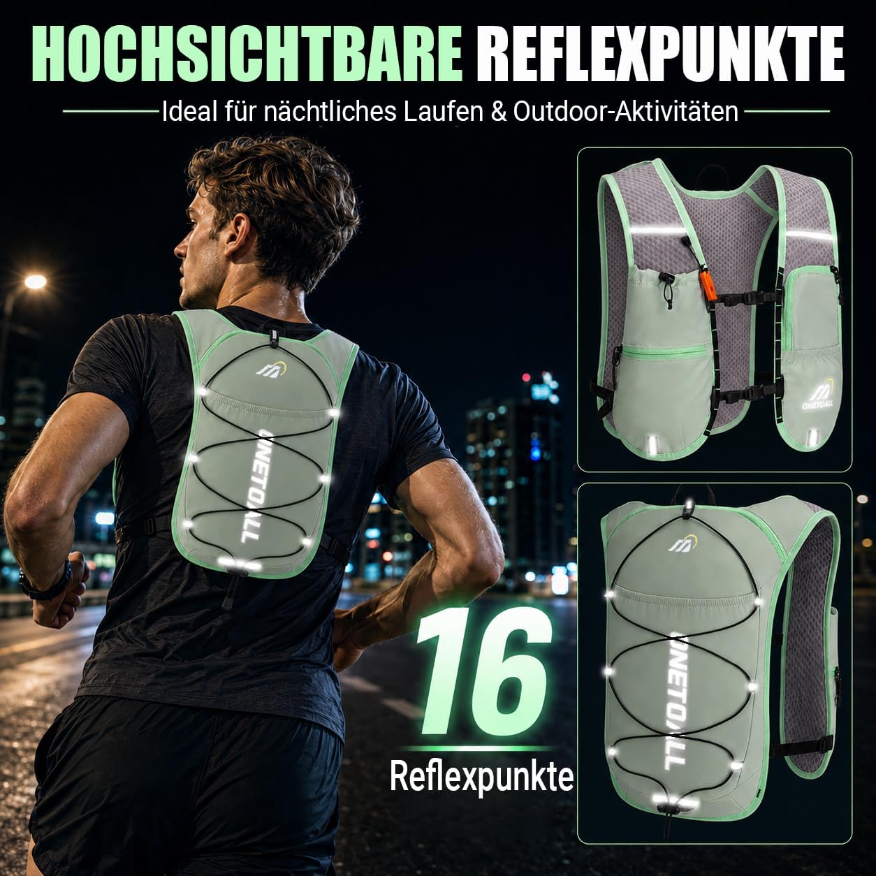 Trinkweste mit Trinkflasche und Trinkblase, hellgrün mit 2L Trinkblase