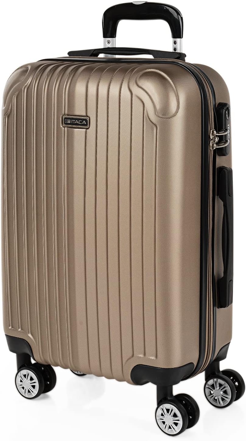 Trolley Handgepäck Hartschalenkoffer mit Zahlenschloss, Champagner 55 cm
