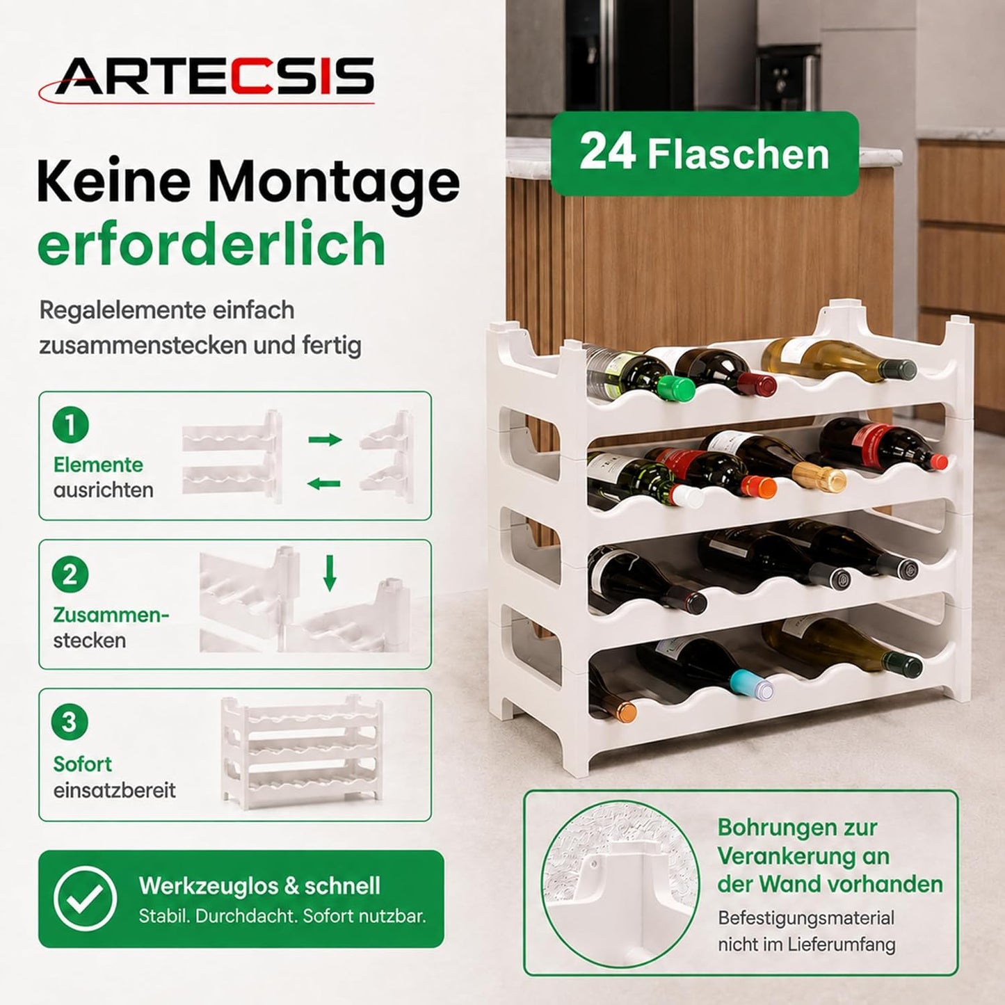 Weinregal stapelbar, Weiss 24 Flaschen