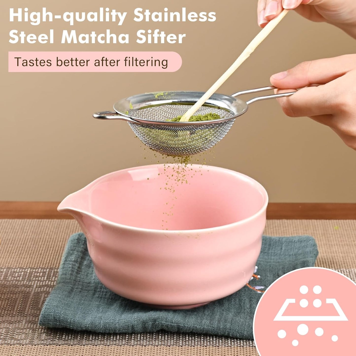 Matcha-Schneebesen-Set, Pink