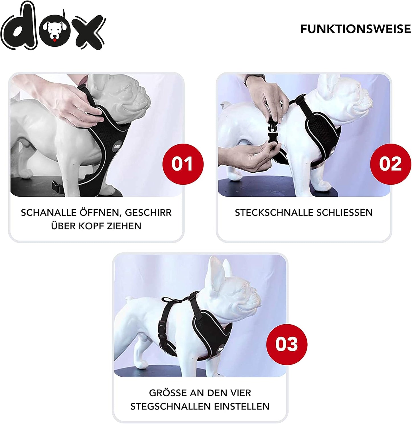 Reflektierendes Hundegeschirr, HALS: 42-58 cm | BRUST: 52-76 cm Rot