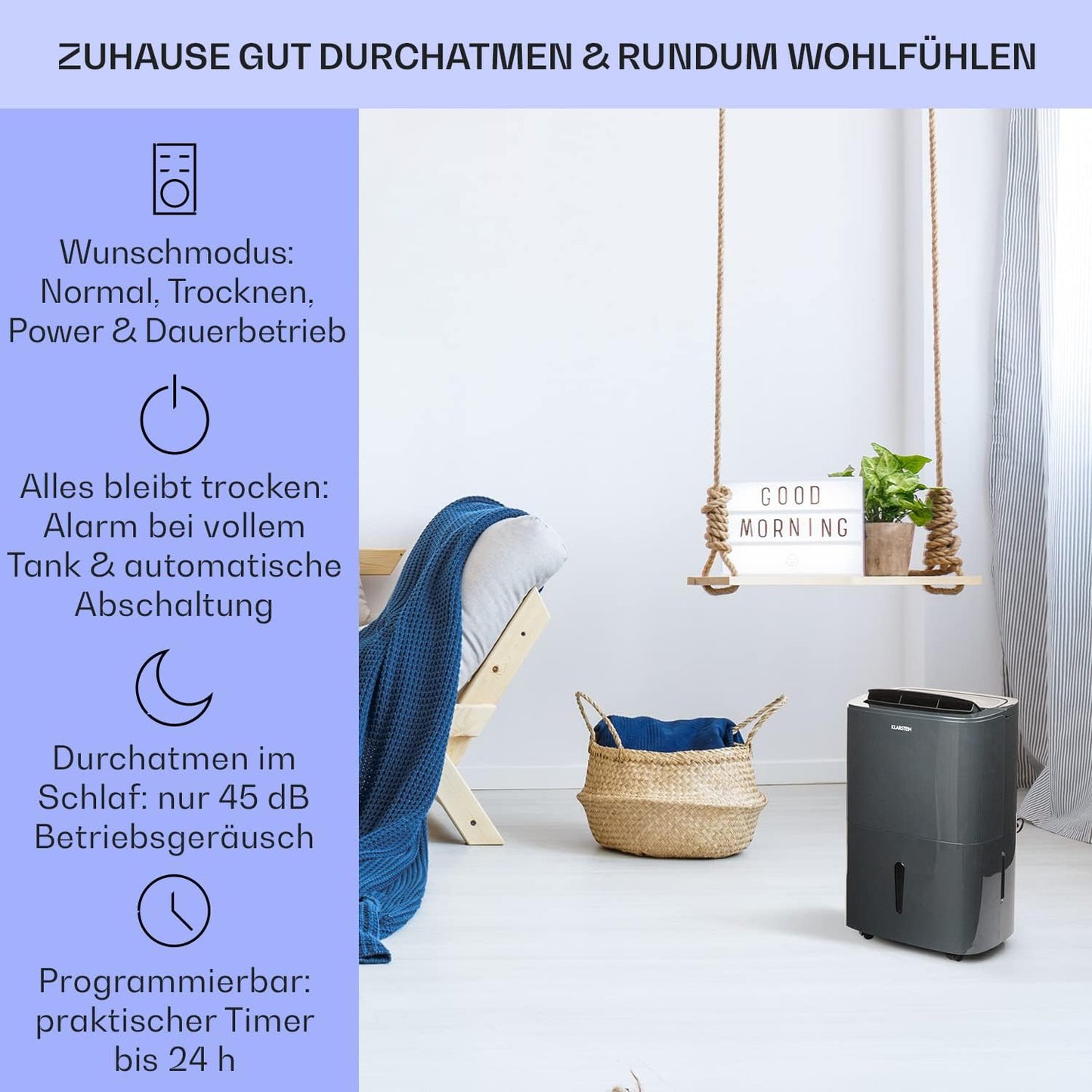 Luftentfeuchter & Luftreiniger, 20 L|Anthrazit