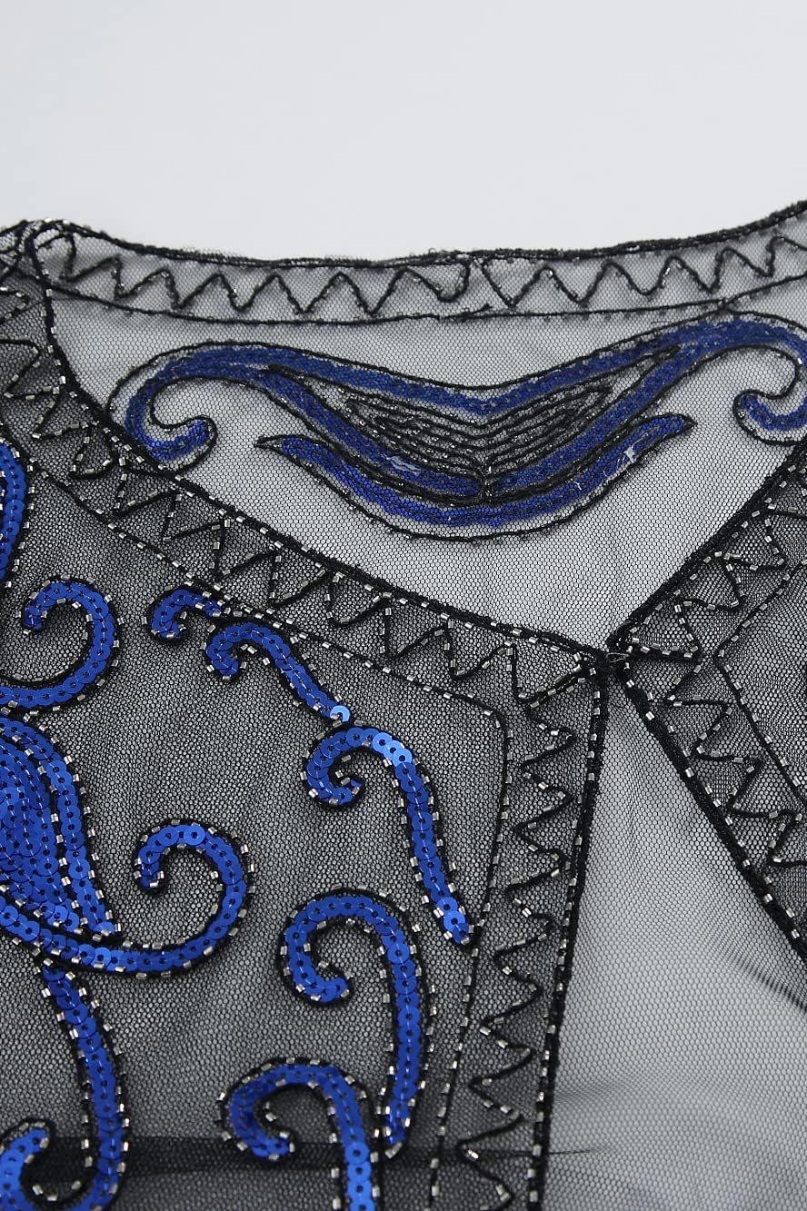 1920er Retro Umschlagtuch, Blau Schwarz