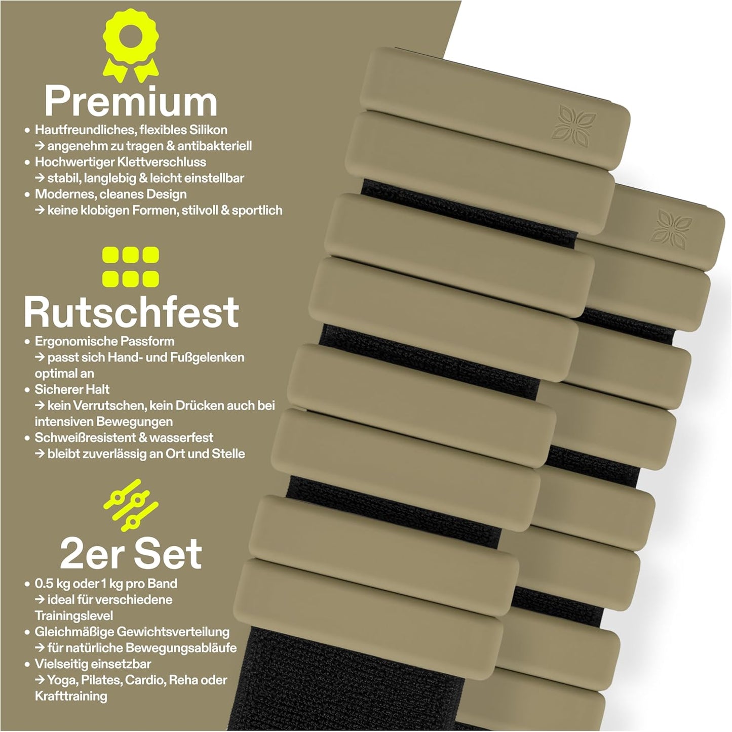 Gewichtsmanschetten für Fitness & Physiotherapie, 1 KG (2X0.5 KG) SMOKY BISCUIT