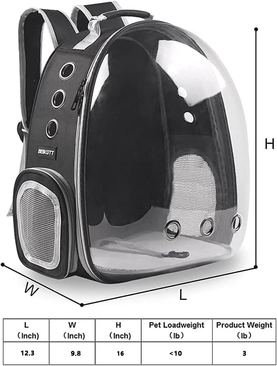 Haustier-Bubble-Rucksack für kleine Tiere, Kapsel-Schwarz