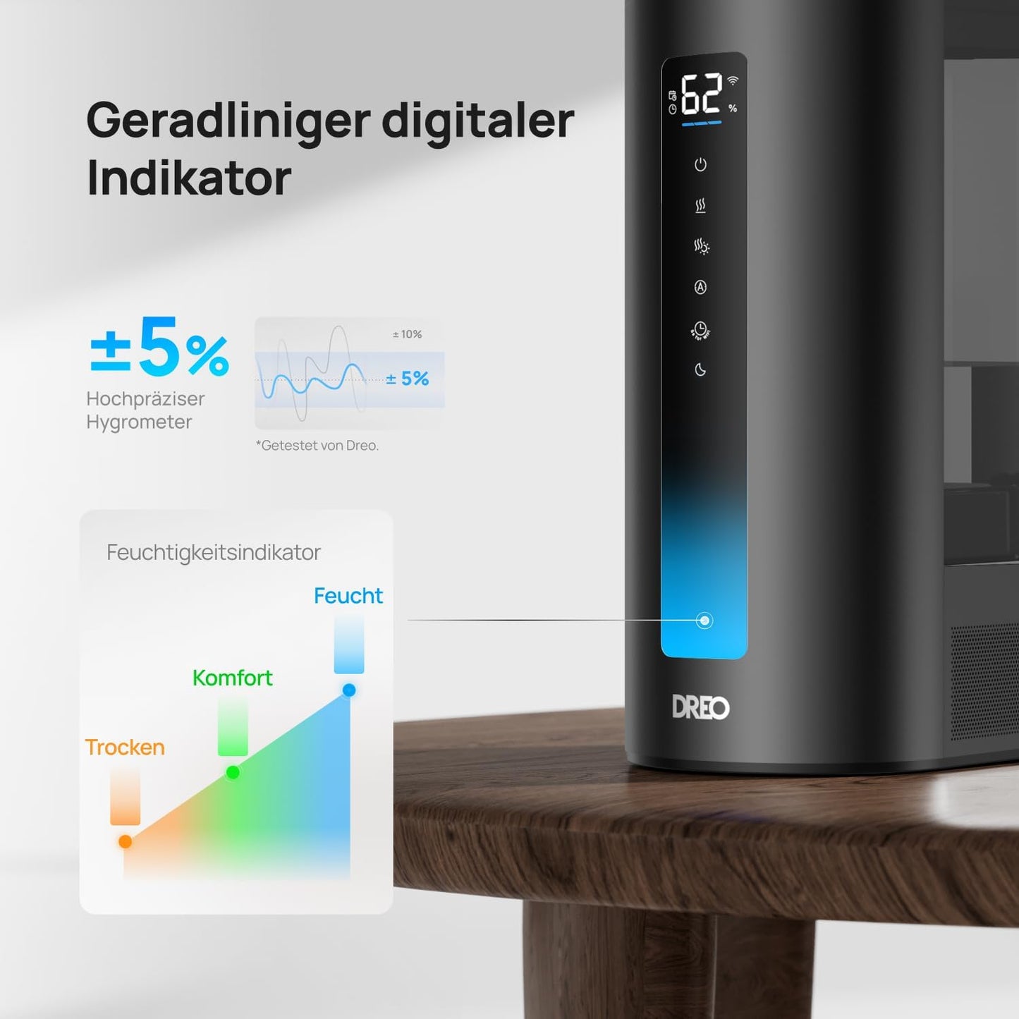 Smart Luftbefeuchter mit Warm- und Kaltnebel, Schwarz