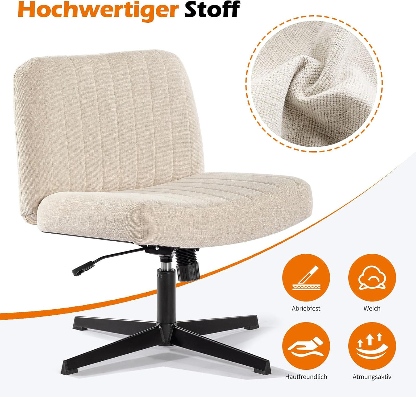 Höhenverstellbarer Schneidersitz-Stuhl ohne Rollen, Beige Keine Rädern