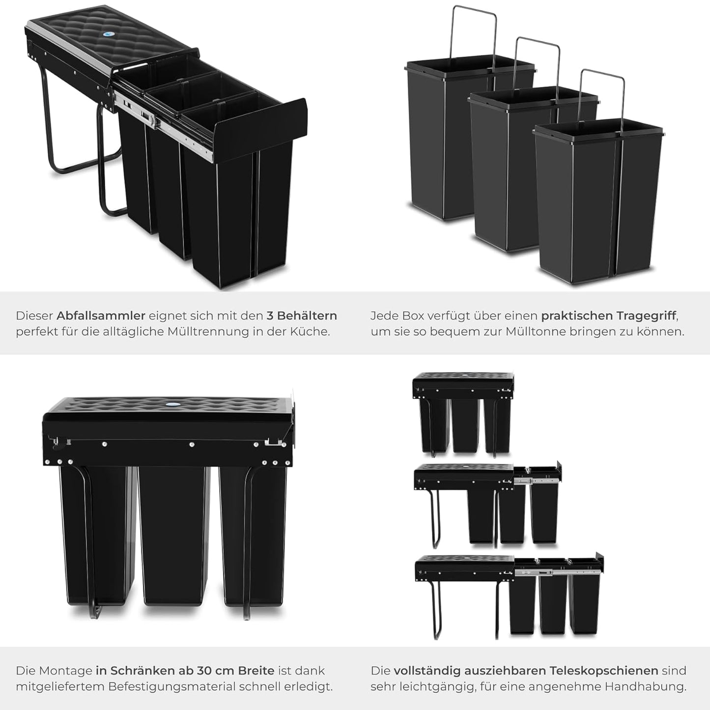 Ausziehbares Mülltrennsystem für Schrank (3x10L), 3x 10L