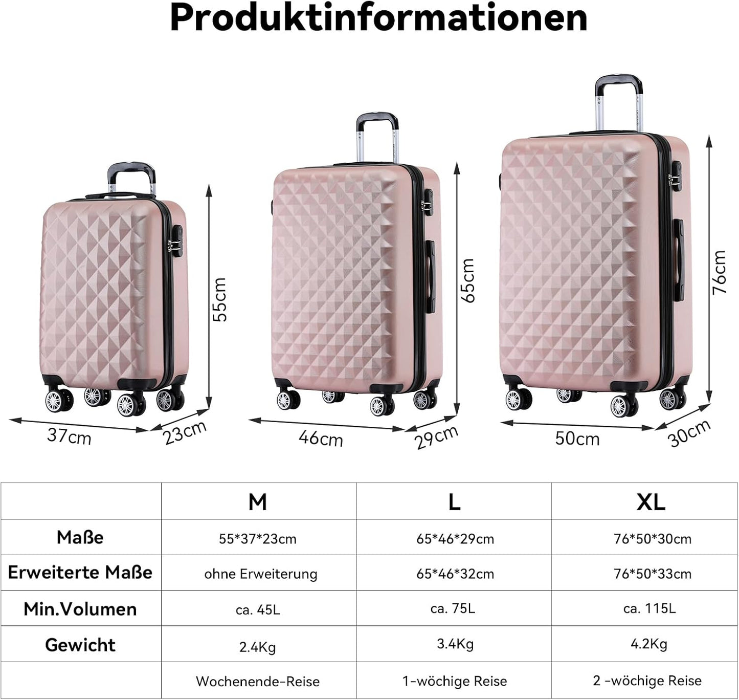 Zwillingsrollen Hartschalen-Trolley (Grösse L), Rosa Gold L