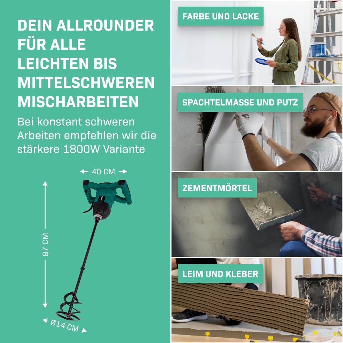Betonmischer mit Sanftanlauf, 1200 W