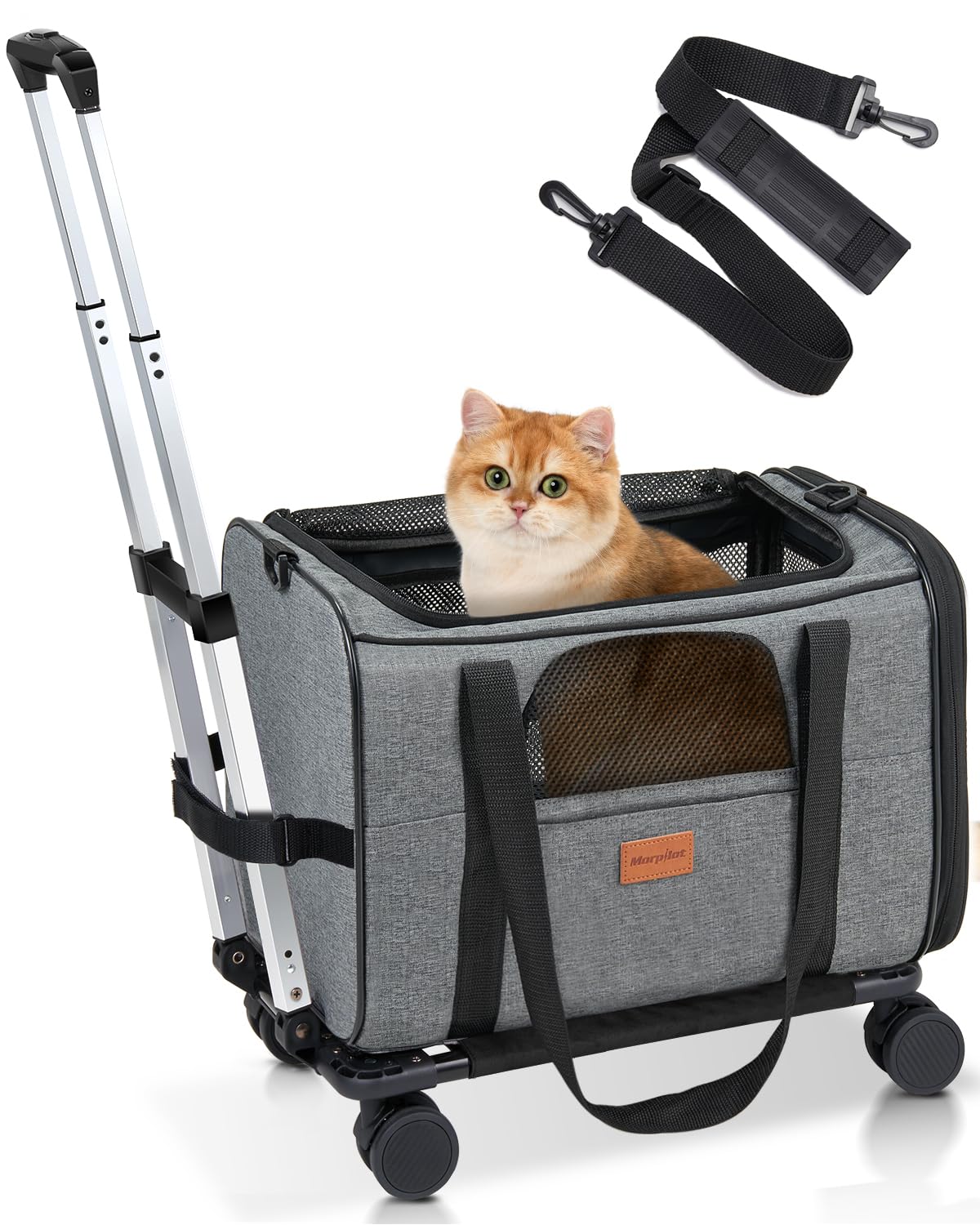 Katzentragetasche mit Rädern, 43 cm L x 28 cm W x 28 cm H(Wheeled) grau