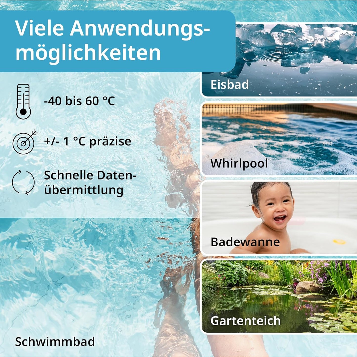 Schwimmendes Poolthermometer mit Funksensor, Weiss