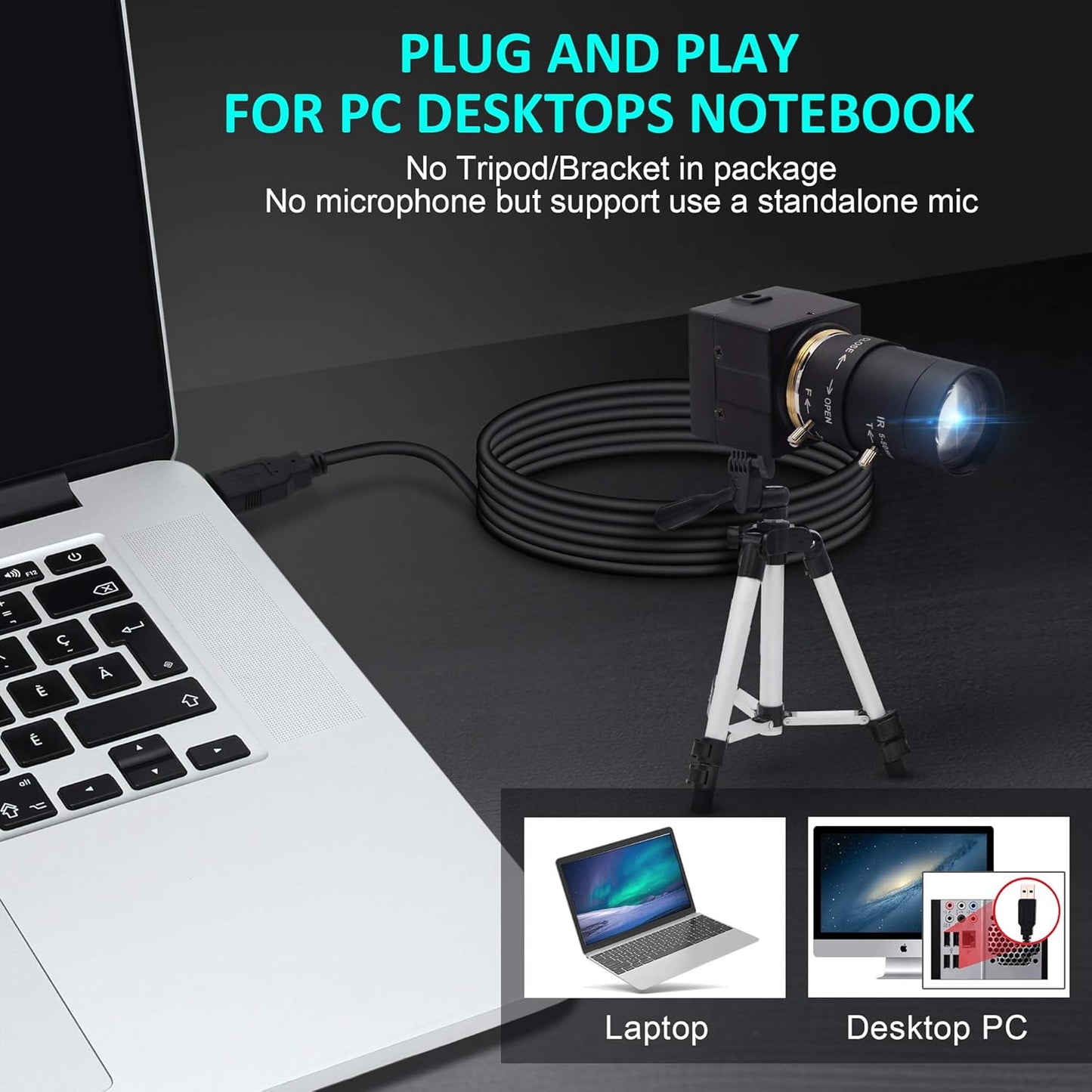 USB Webcam mit Optischem Zoom und Variablen Fokus, 1080P H.264 0.01Lux Webcam