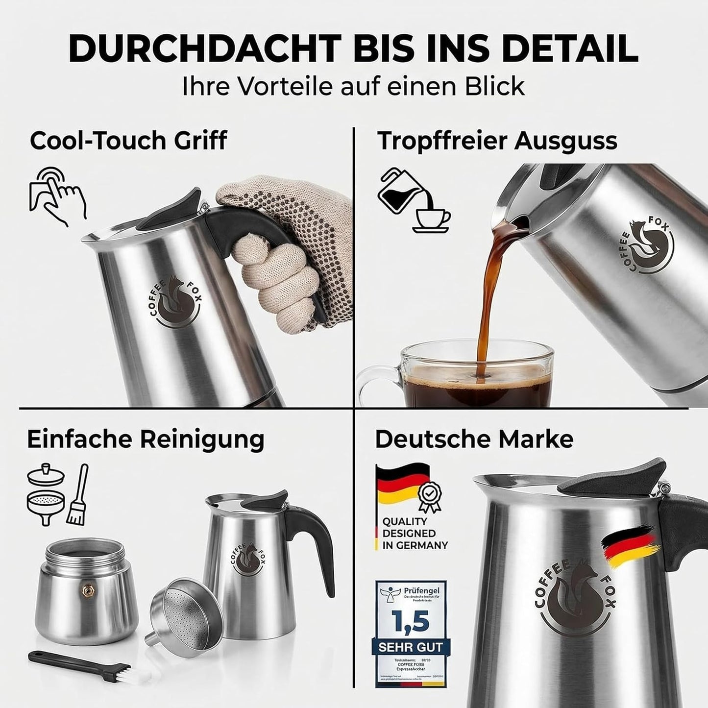 Espressokocher für 6 Tassen, 6 Tassen - 300 Ml