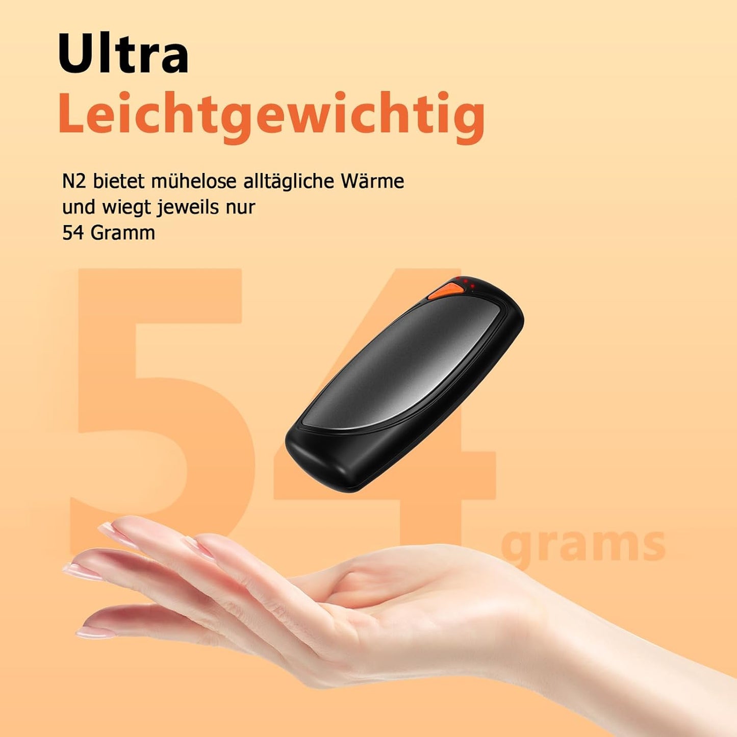 Elektrischer Handwärmer, beidseitig, bis zu 55°C, Schwarz