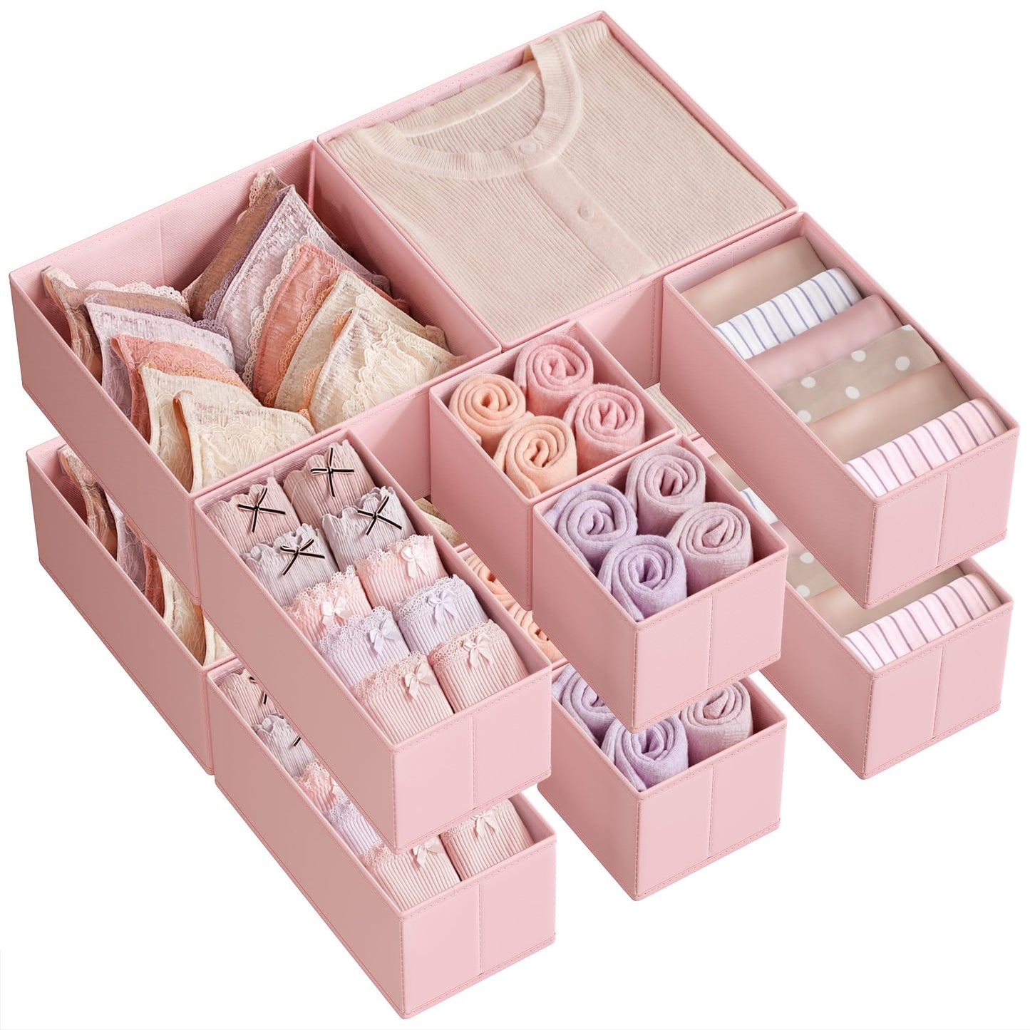 12er-Set Schubladen-Organizer, 12er Set Pastellrosa