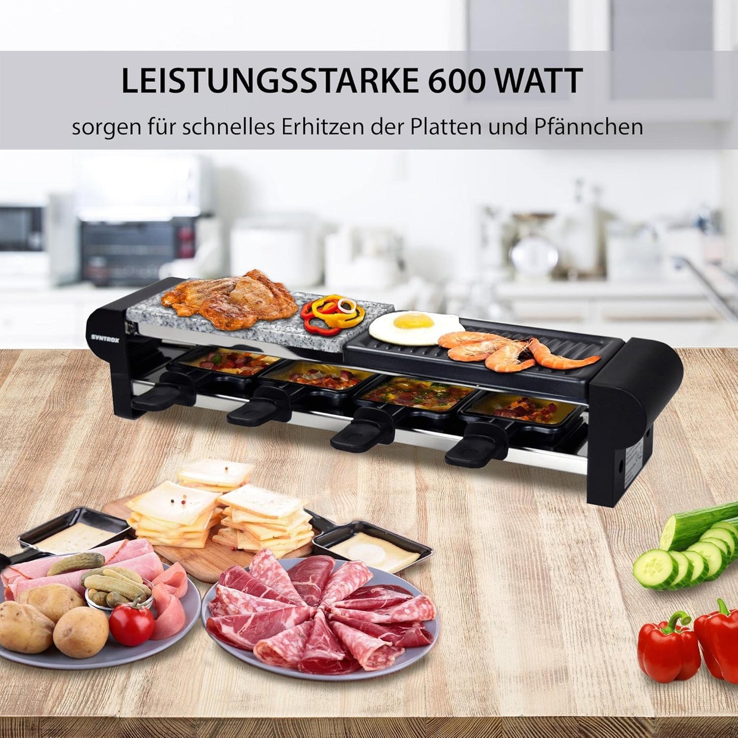 RAC-600W-Thurgau Raclette für 4 Personen, mit Grill und Heissem Stein