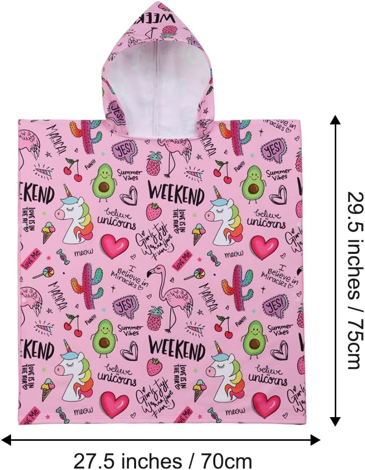 Badetuch-Poncho für Kinder mit Einhorn-Motiv, Rosa Einheitsgröße