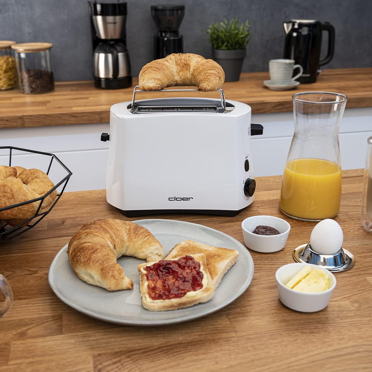 Toaster mit Brötchenaufsatz, Weiss Single
