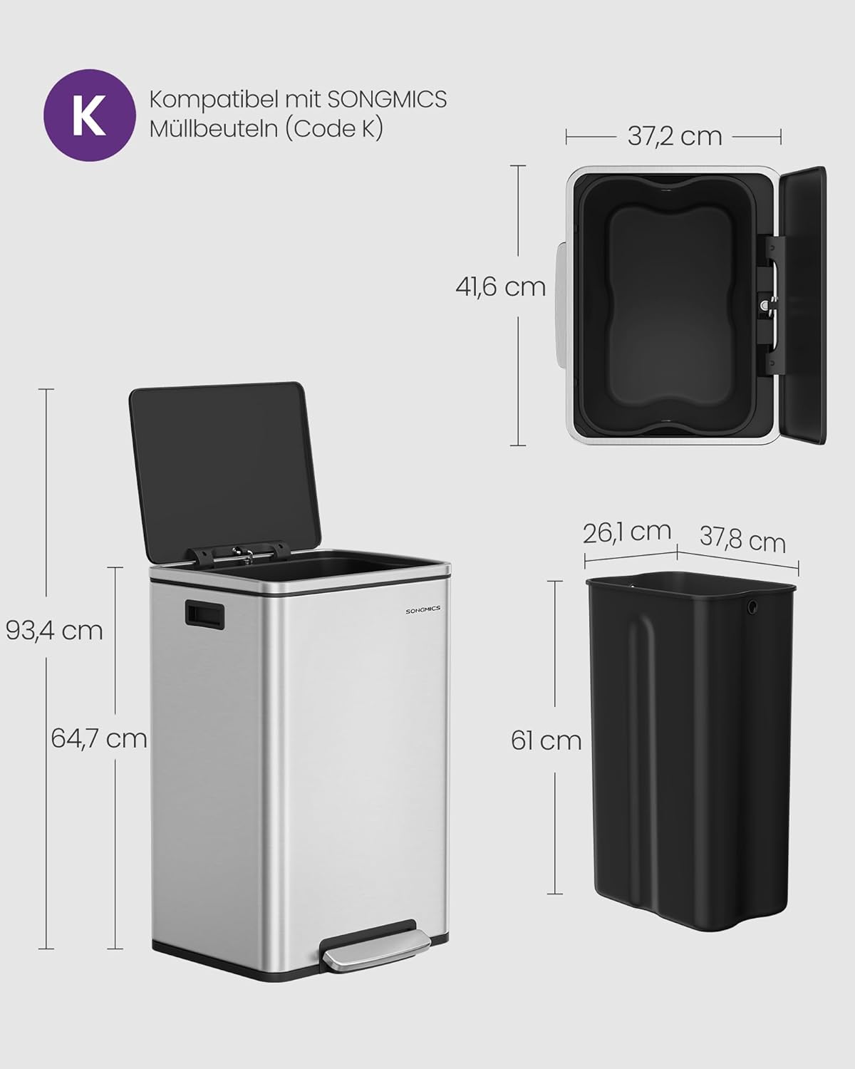 Mülleimer mit Softclose-Funktion, silbern