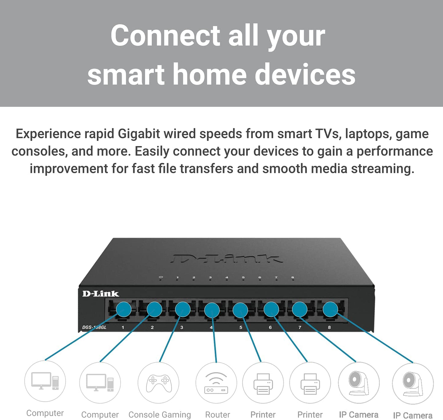 DGS-108GL/E, Switch, 8 Port|Gigabit Ethernet| Metallgehäuse