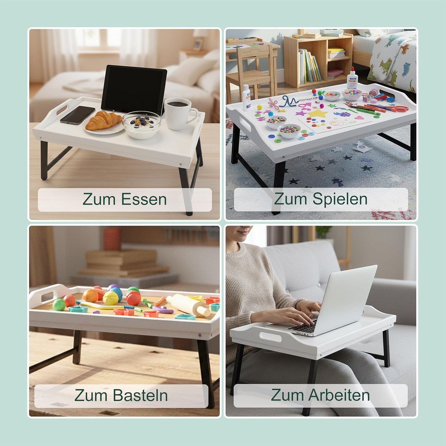 Betttablett, Weiss/Grau