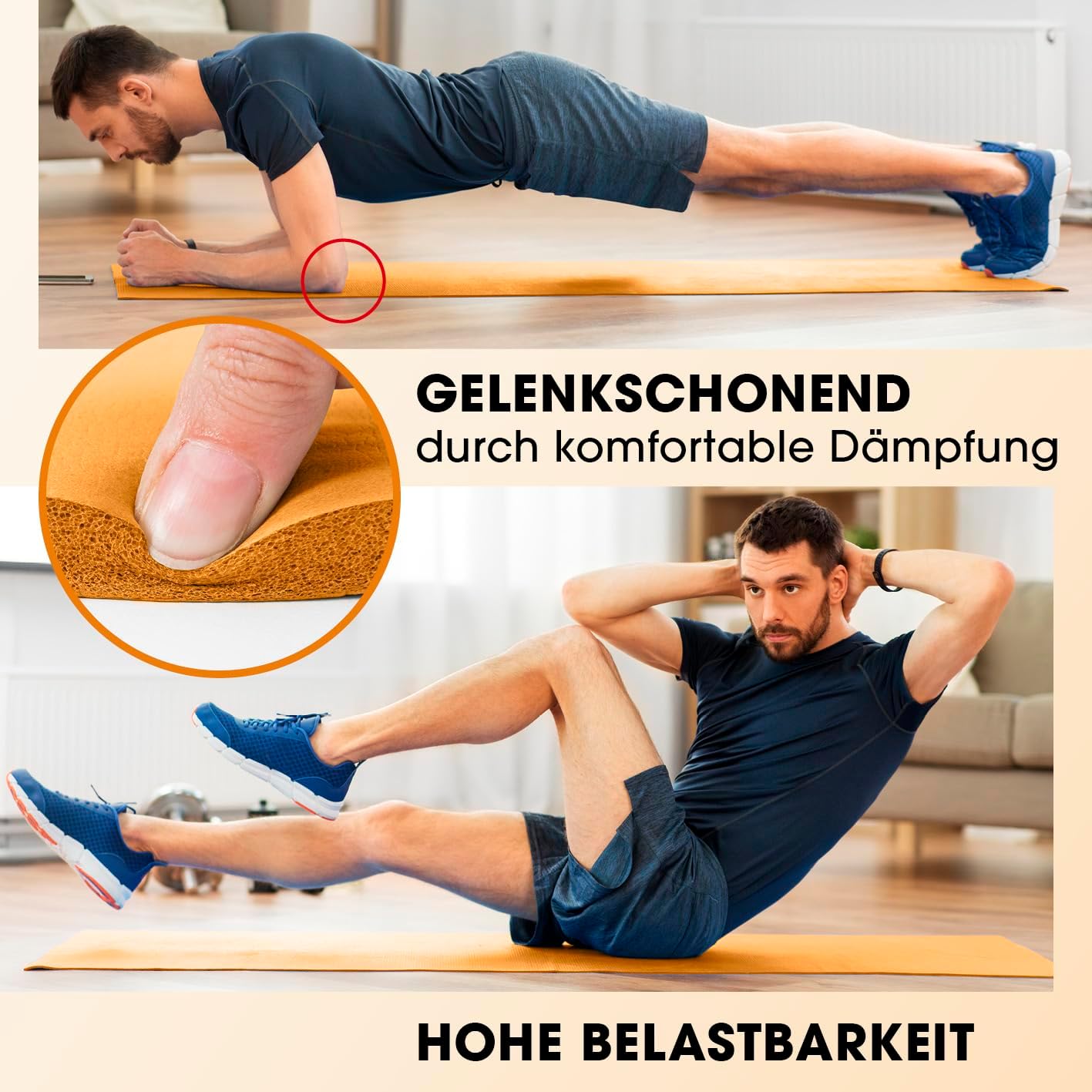 Gelenkschonende Fitnessmatte für Gymnastik und Yoga, 183 x 61 x 2 cm Orange