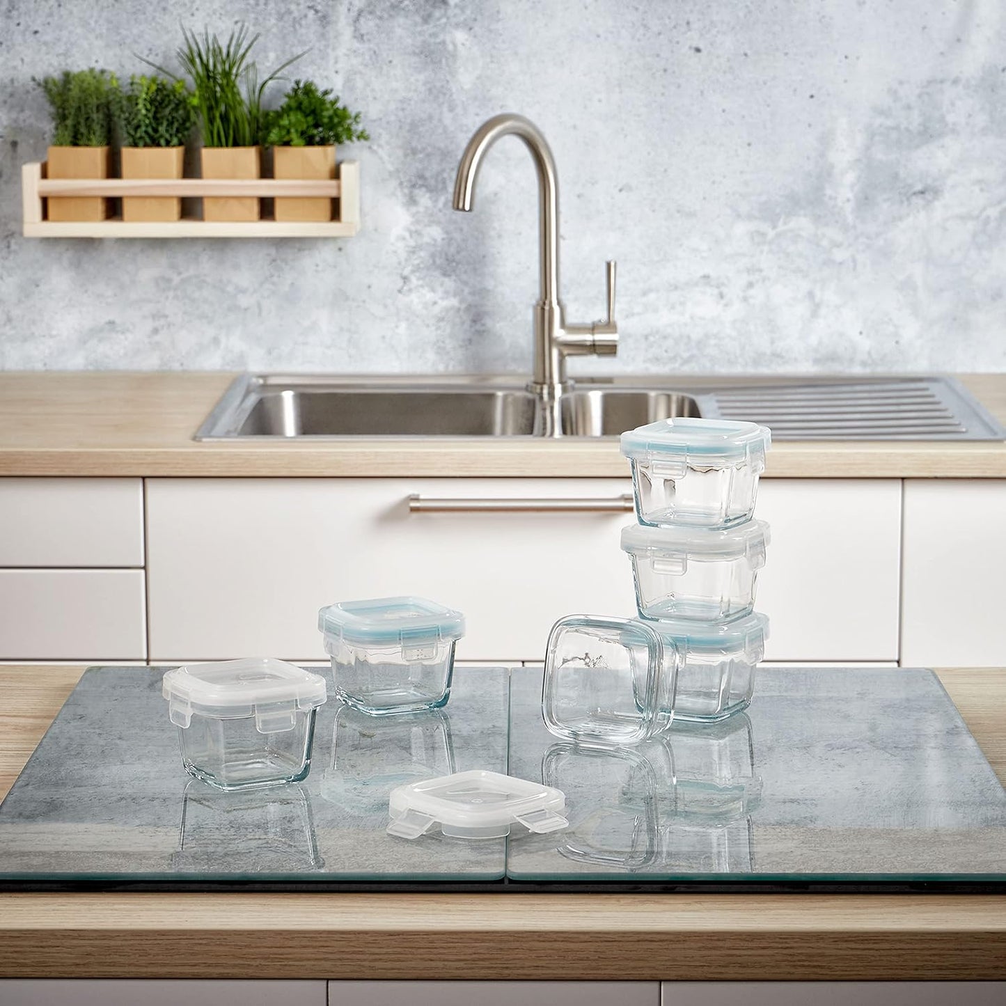 Mini Glas Frischhaltedosen-Set (6x 160 ml), 6 x 160 ml Quadratisch