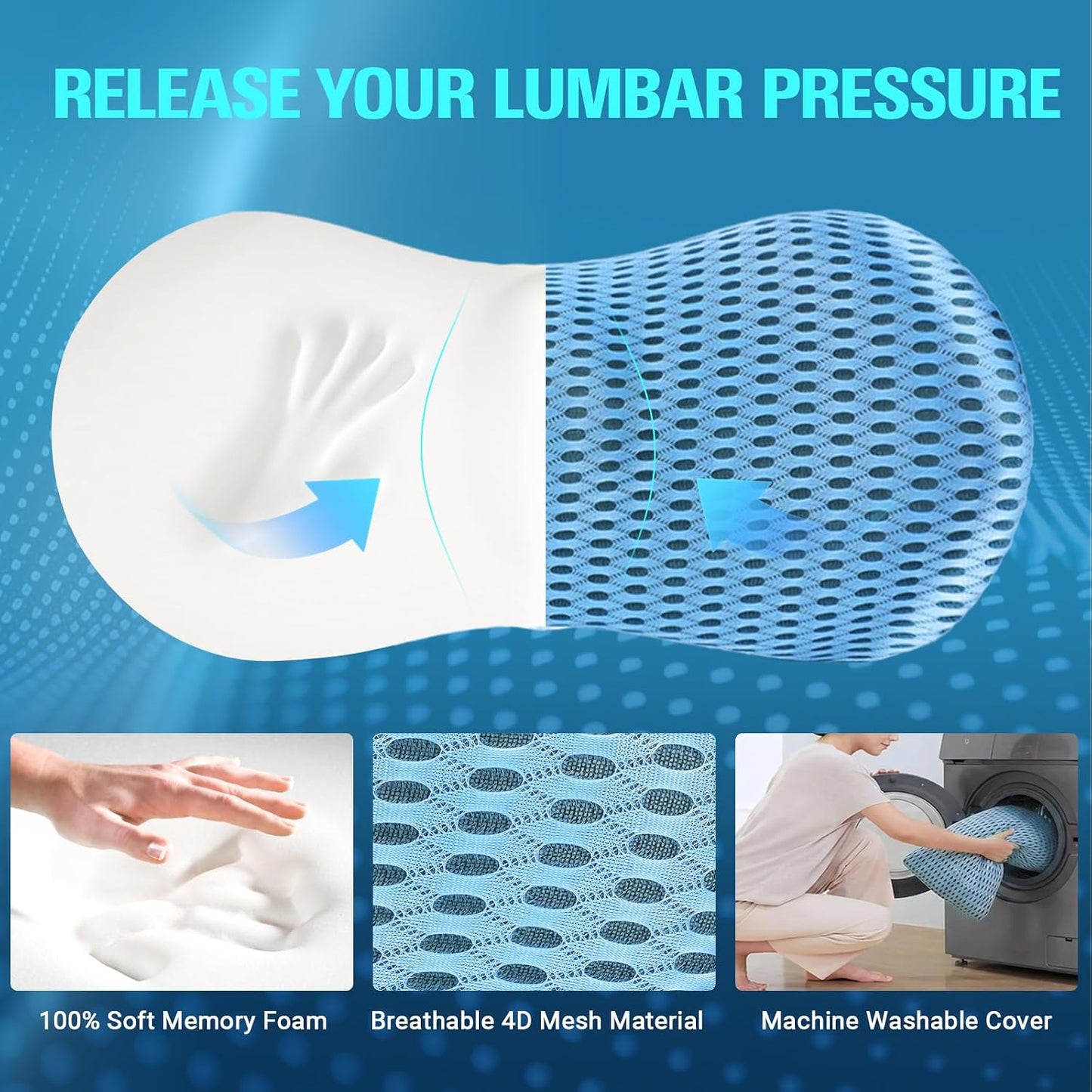 Ergonomisches Lumbalkissen aus Memory-Schaum, Blau