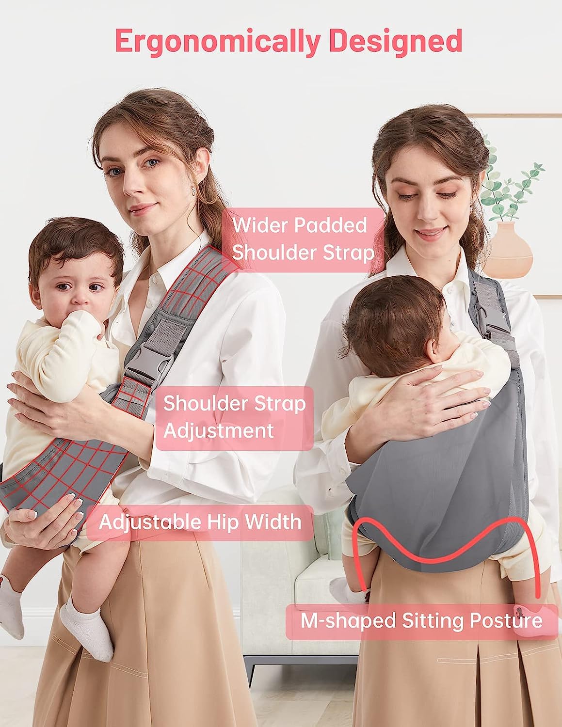 Ergonomische Baby-Hüfttrage, Nebelgrau
