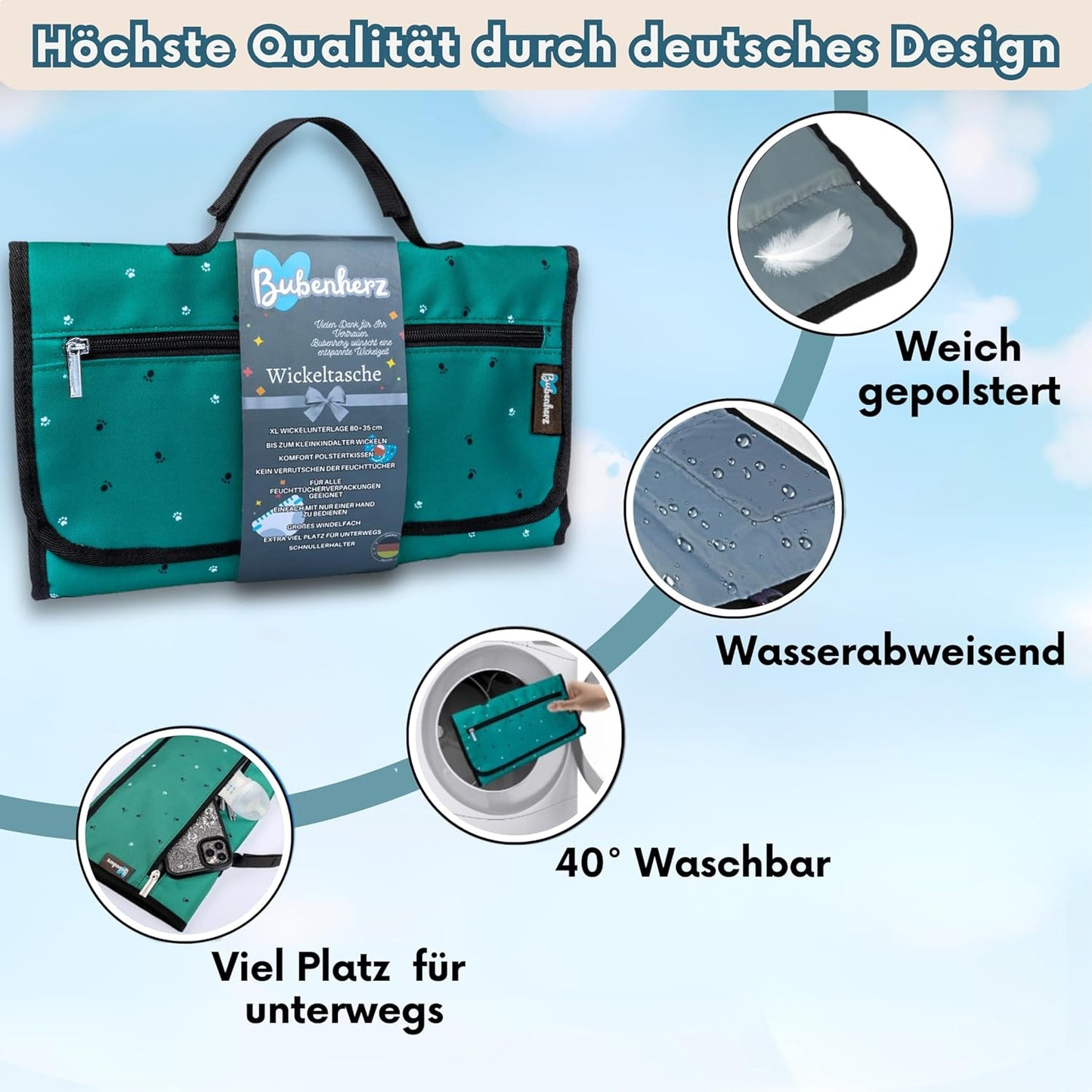 Windeltasche mit XL Wickelunterlage, GREENFEETS