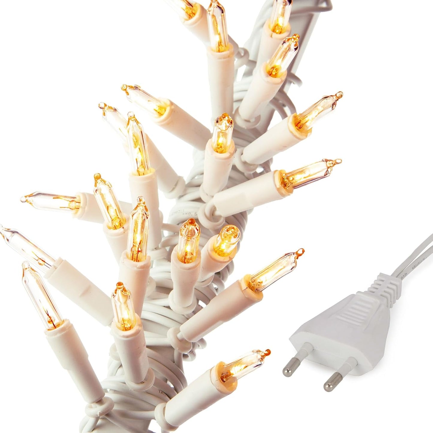 Lichterkette mit 100 klaren Mini-Birnen, Weisses Kabel - Transparente Lampe 100 Lights / Illuminated 14.85 m
