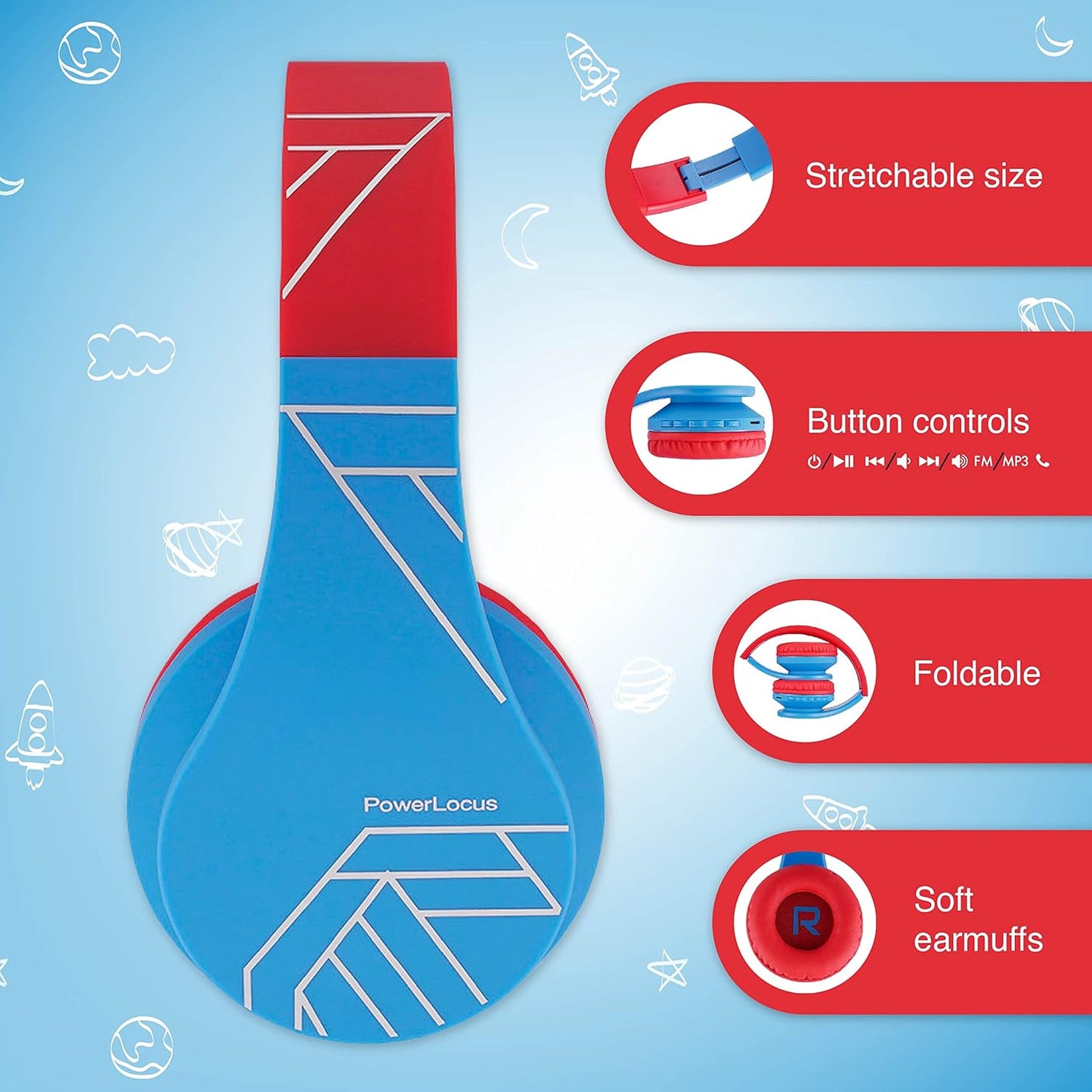 Bluetooth-Kinderkopfhörer mit Lautstärkebegrenzung, Blau/Rot