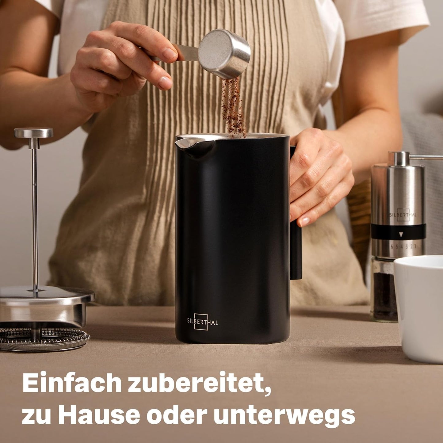 Kaffeemühle & Thermo French Press Set, Kaffee Geschenk-Set