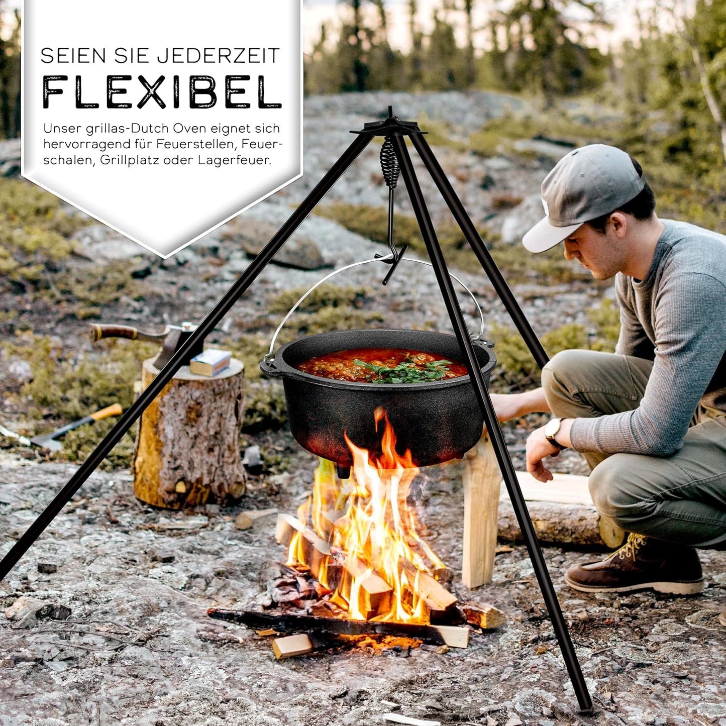 Dutch Oven Set, Topf mit Füsse, 4,2 Liter / 4,5 QT
