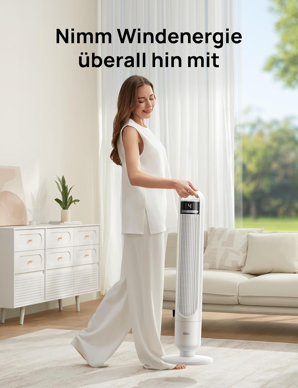 Turmventilator mit Fernbedienung, Weiss