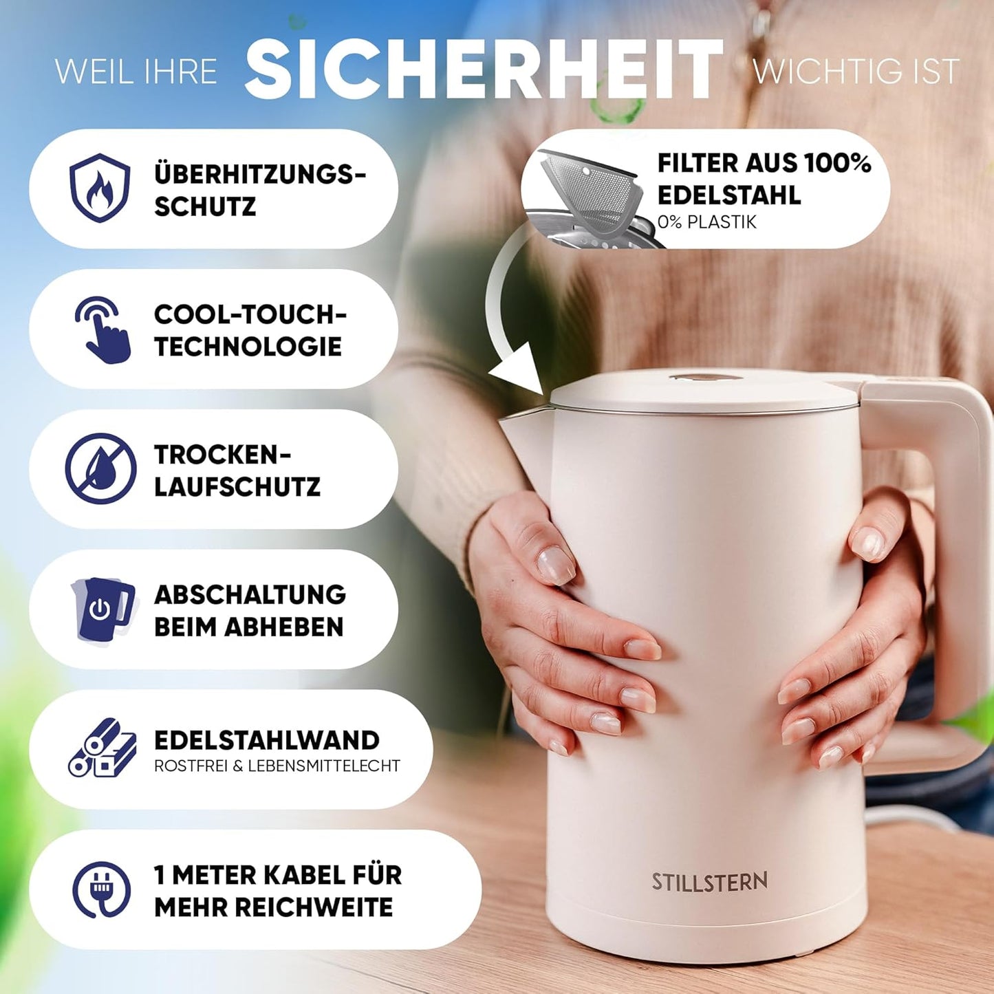 Wasserkocher mit Warmhaltefunktion und Temperatureinstellung, Beige