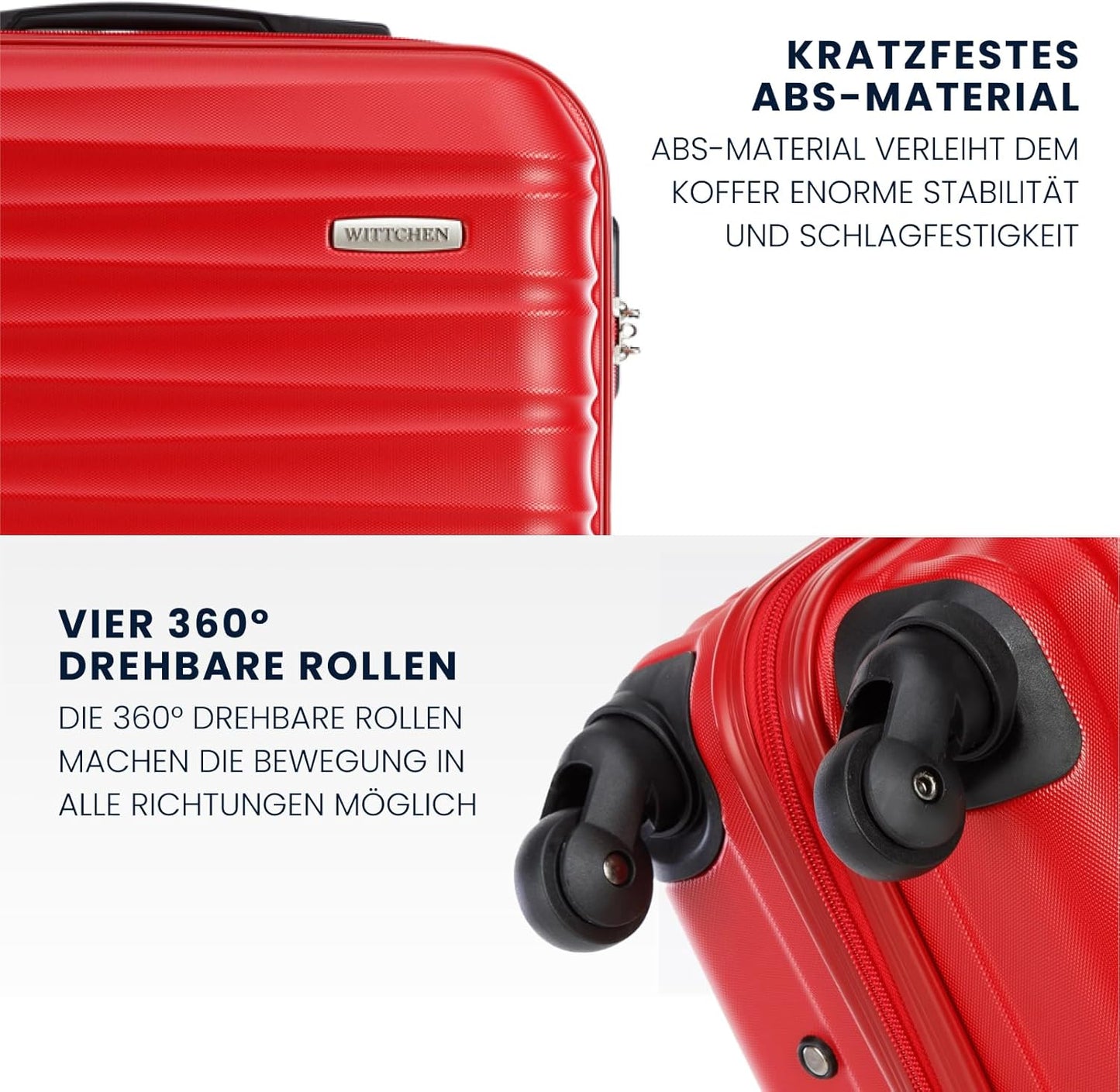 Groove Line Reiseset mit 4 Koffern und Beautycase, ABS-Gehäuse, Zahlen-Schloss, 4 Lenkrollen, Rot Koffer-Set 4tlg.