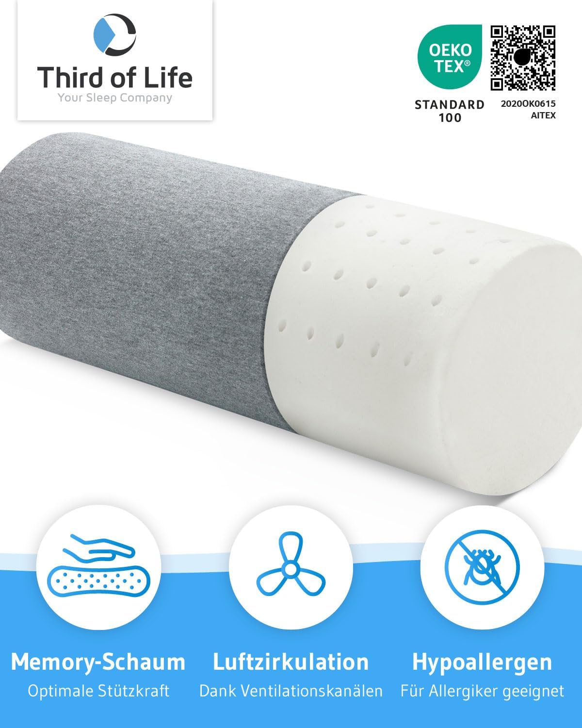 Ergonomische Nackenrolle UniROLL, Flexifit - Grau 32 x 12 cm