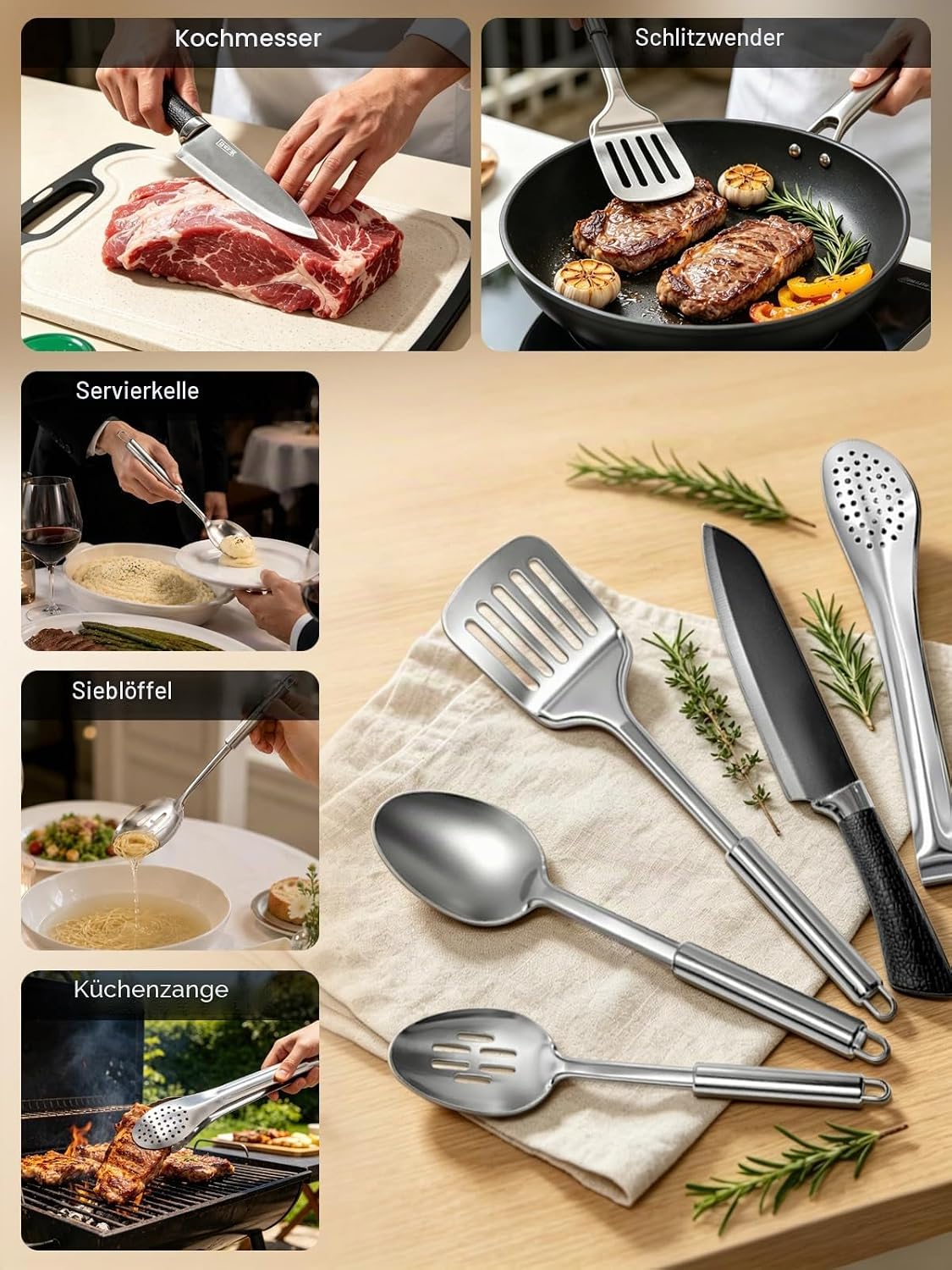 15-teiliges Camping-Kochgeschirr-Set mit Zubehör
