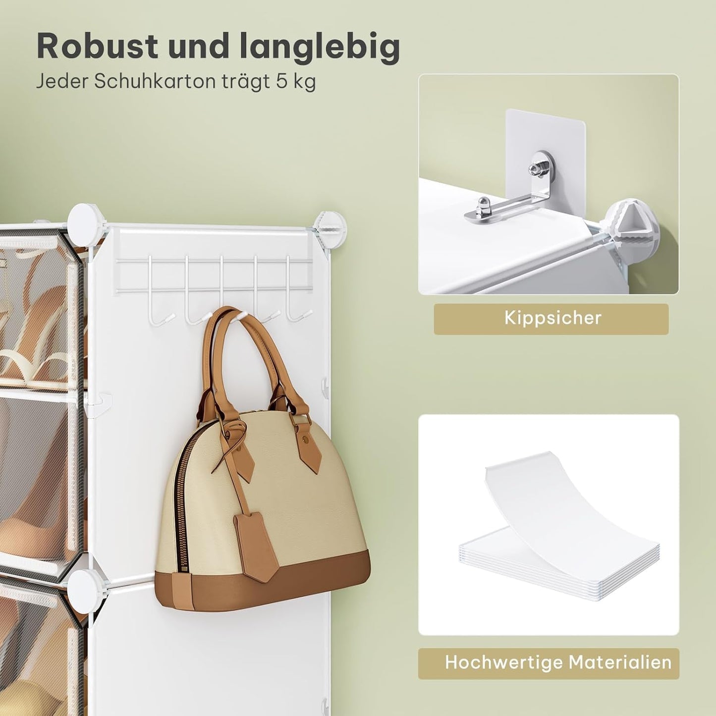Schuhregal mit 12 Fächern, Weiss+transparent 12 Fächern（40Bx30Tx183H）