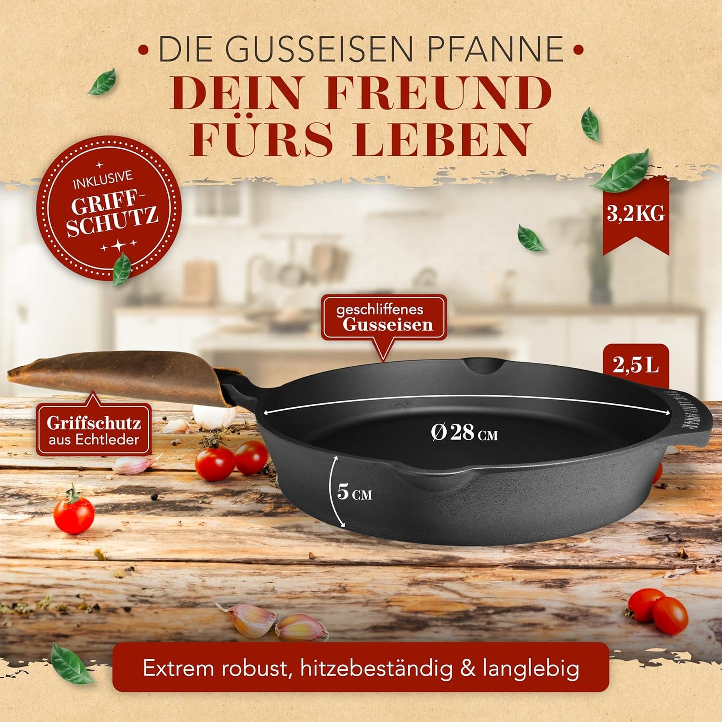 Gusseisenpfanne, 28cm Geschliffene Pfanne